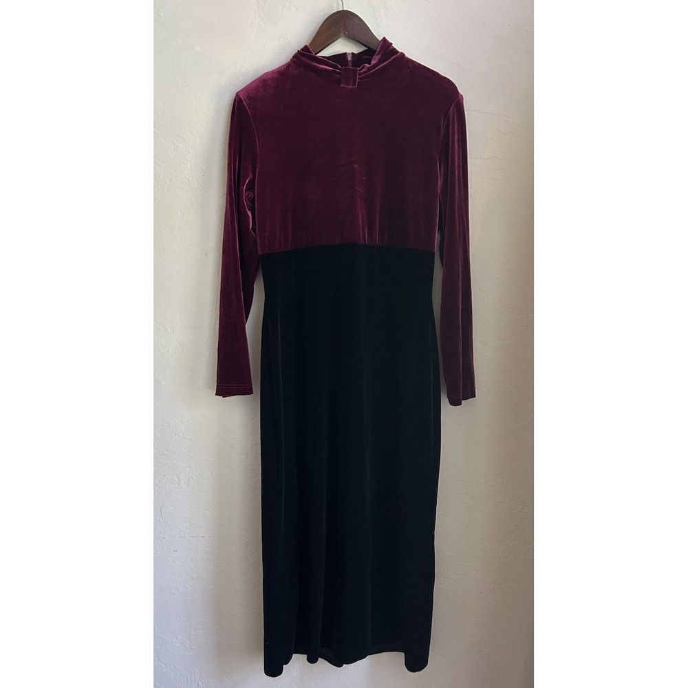 Vintage‎ 90s Y2K Betsy's Velvet Maxi Dress 12 Burgundy Black Goth Whimsigoth